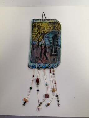 S. Burke 2011 Handcrafted Ceramic Wall Hanging with Beaded Dangles